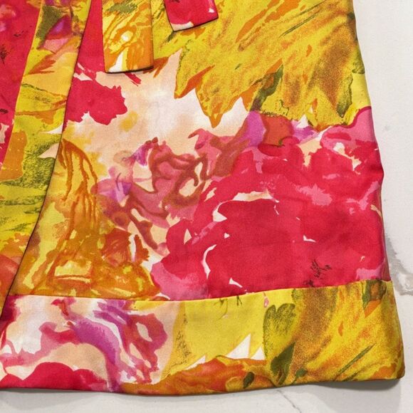 J. Crew | Yellow Pink Floral Print Silk Asymmetric Tie Women’s Sleeveless Blouse - Picture 5 of 13